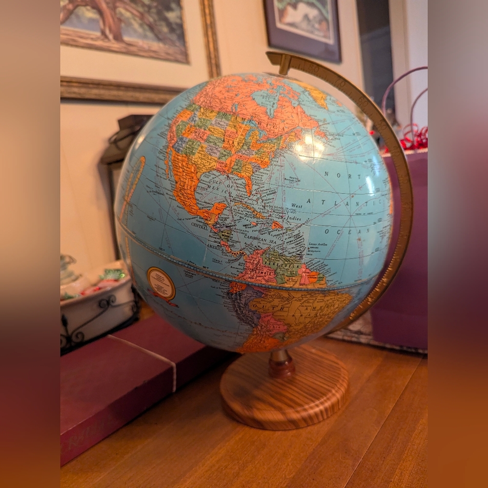 Classic Blue Globe with Wooden Base